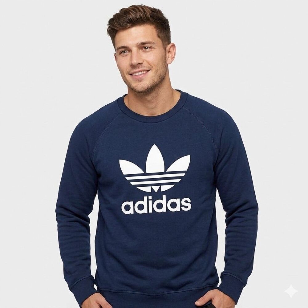 Adidas Originals Trefoil Crewneck Sweatshirt Size L Navy Blue Pullover BQ7519